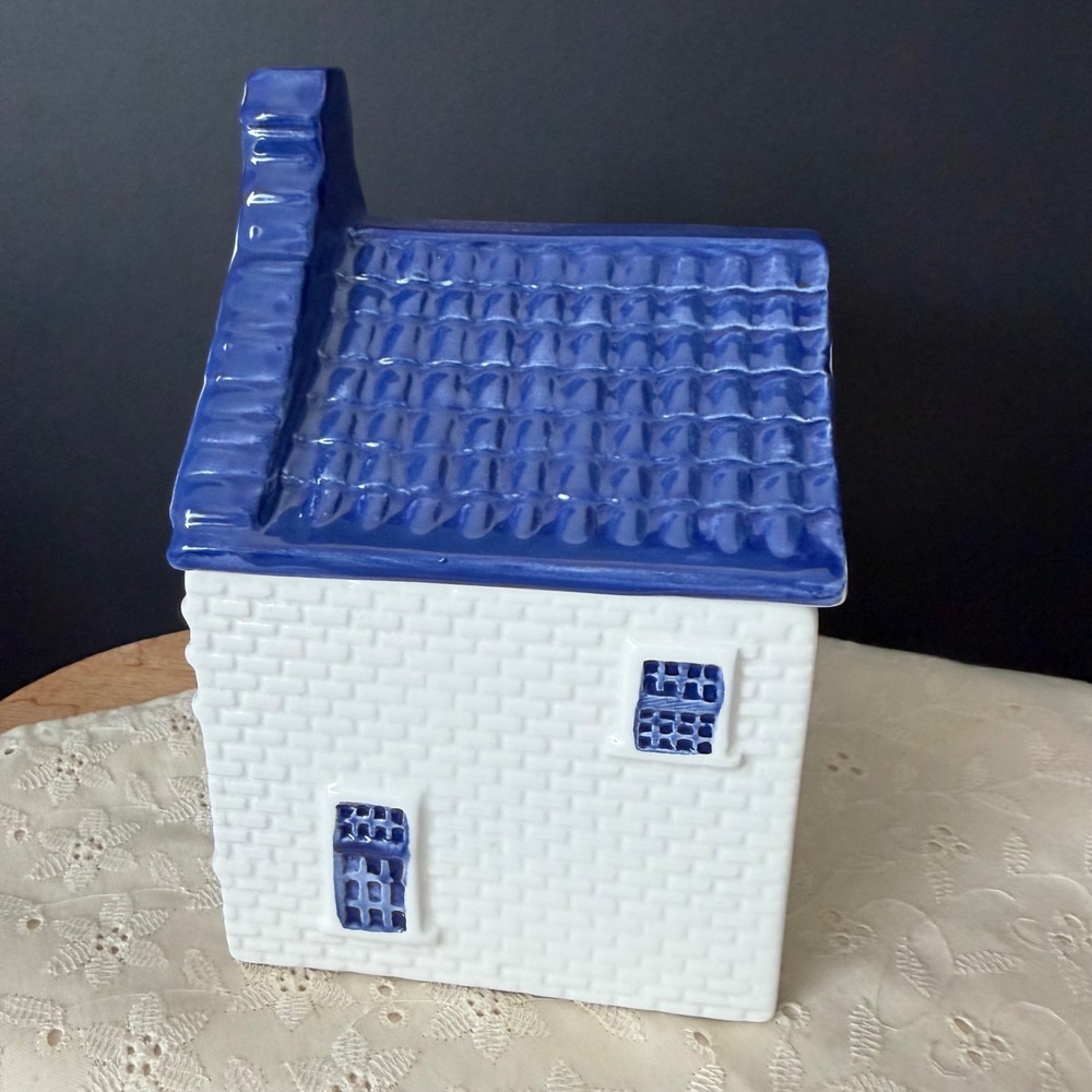 Delft Holland ING Bank Ceramic Canal House Lidded Canister Blue White Vintage - Picture 3 of 7